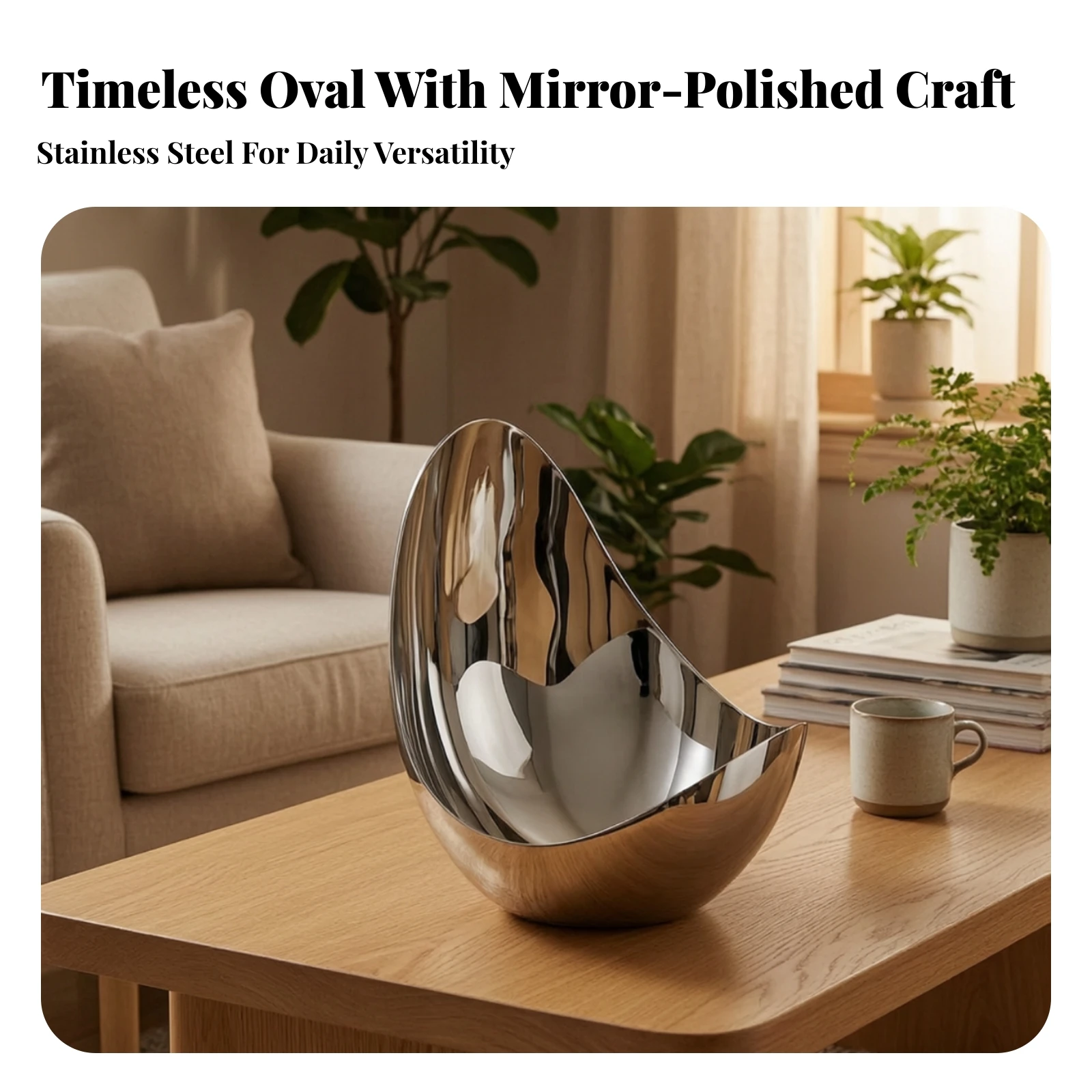 Stainless Steel Fruit and Salad Bowl Low Maintenance Oval Stainless Steel Serving Bowl Modern Elegant for Dining Table