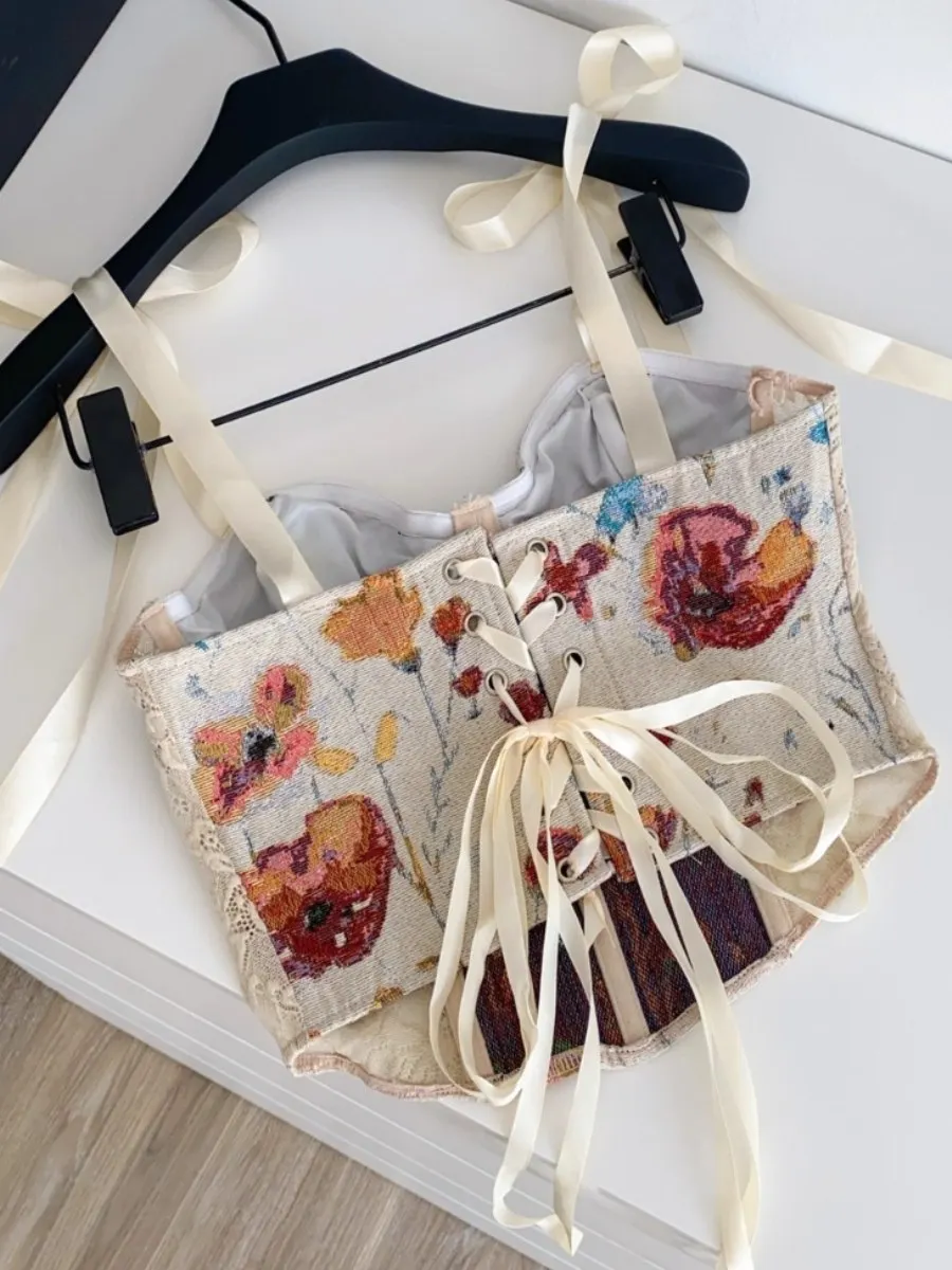 Foamlina Dopamine Sexy arête de poisson cintré taille licou Tube Corset femmes été maille Patchwork chaude fille Petite recadrée gilet