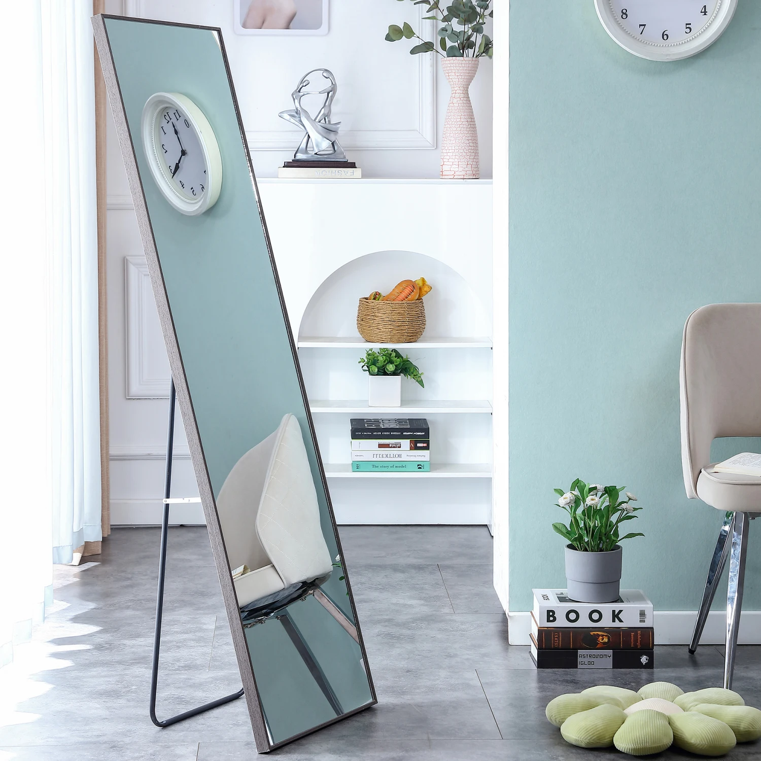 

3rd Gen Gray Solid Wood Frame Full Length Mirror 58" x 15" - Dressing Mirror for Bedroom, Porch, Clothing Store - Floor/Wall Mou