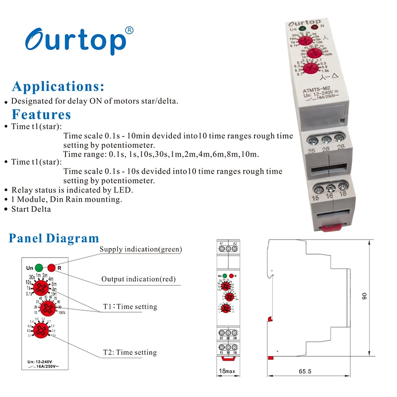 ATMT5-M2 Multifunction Timer Relay 12-240V AC Din Rail Type Time Delay Relay