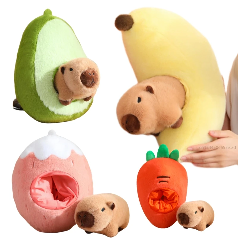 Fun New 35/45cm Fruit Capybara Plush Doll Pillow Capybara Transform Avocado Banana Strawberry Carrot Plush Toy Gift For Girls