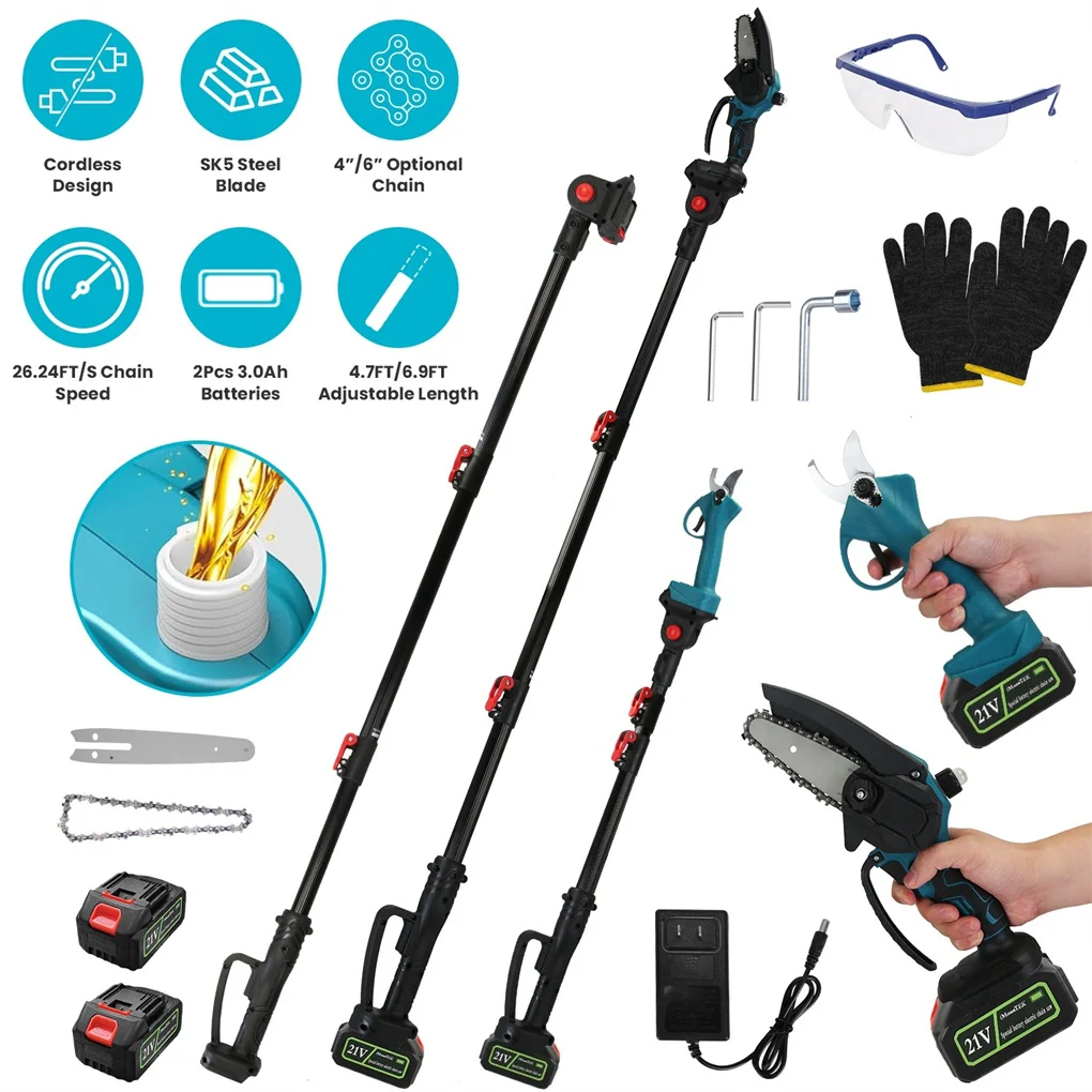 

4-in-1 Pole Pruning Shears, Electric Pruning Shears & pole saws for tree trimming with 7 adjustable head angles,Cordless Pole