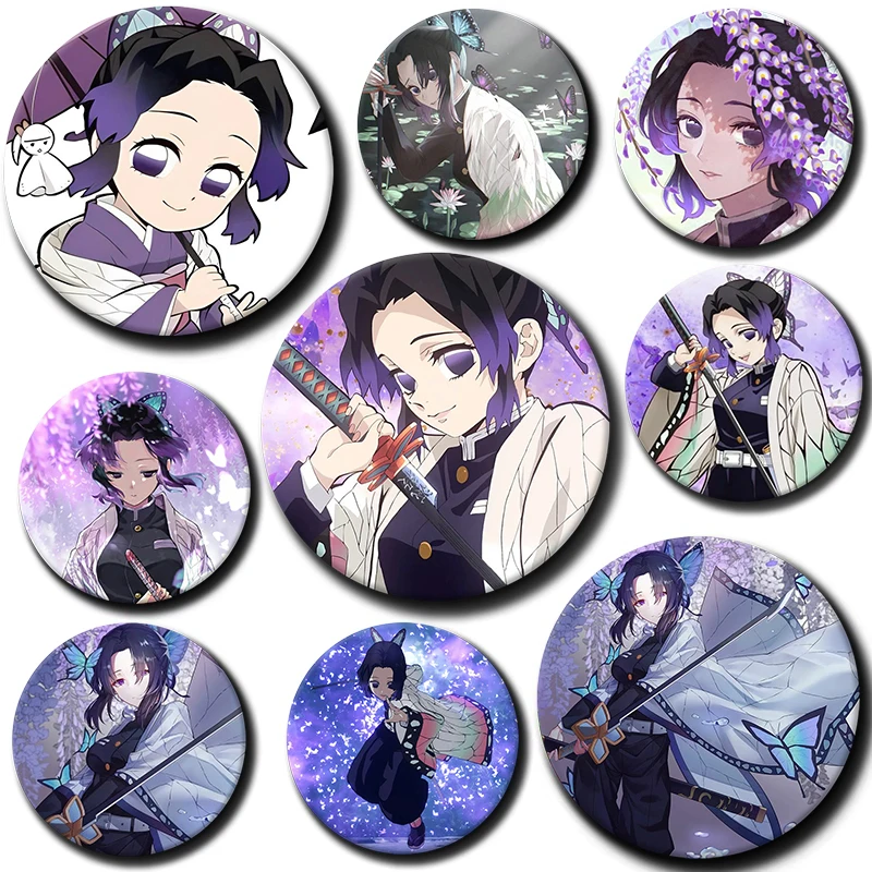 

58mm Cartoon Character Kochou Shinobu Soft Button Pin Demon Anime Brooch Creative Badge for Backpack Clothes Decoration Gift