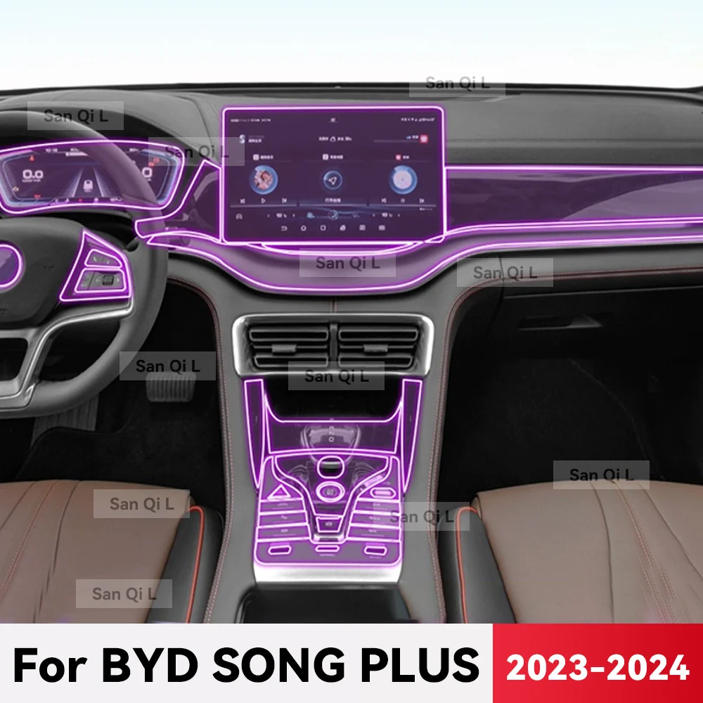 For BYD SONG Plus EV DMi 2023 2024 TPU Car Navigation Screen Film Gearbox Protective Sticker Anti-scratch Interior Accessories