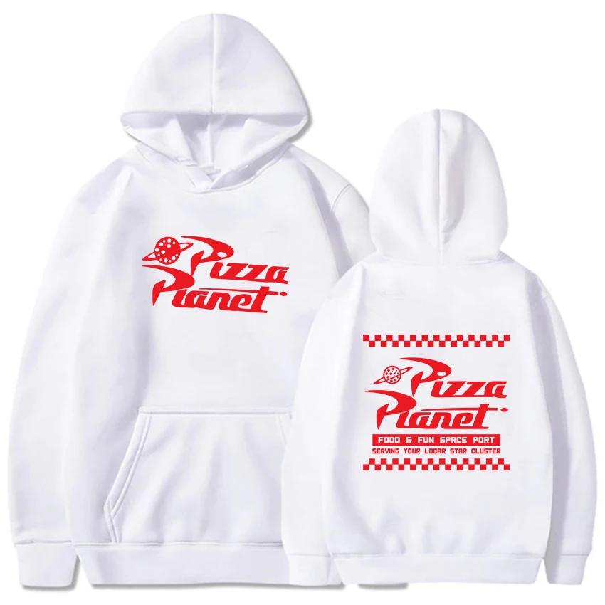 

Pizza Planet Cartoon Printed Hoodies Mens Sweatshirt with Hooded Serving Your Local Star Cluster Letter Tops Moletom Masculino