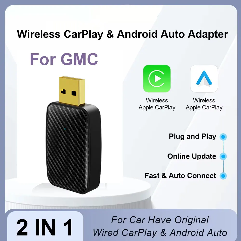 Wireless Carplay Adapter Android Auto Wireless Smart Dongle 2in1 For GMC Sierra 1500 CANYON TERRAIN ACADIA YUKON