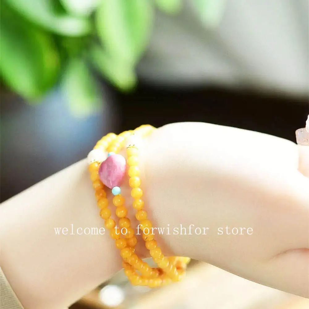 High Quality Natural Amber Beeswax Multi-ring Bracelet Ladies Fashion Lucky Bracelet Auspicious Feng Shui Wrist