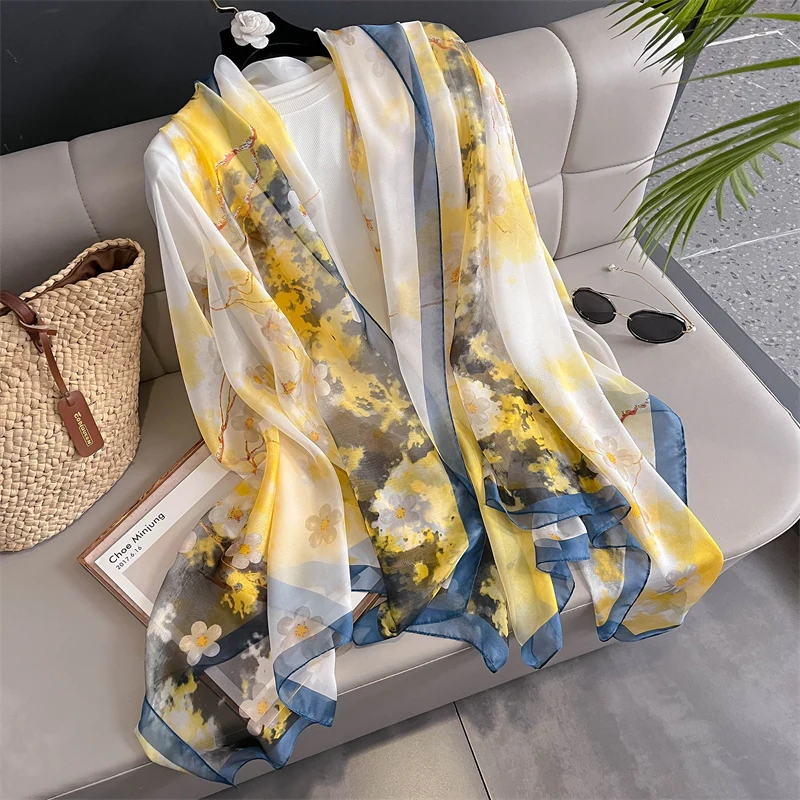 Silk Scarf Foulard Female Headbanda Luxury Hijab Women Soft Warm Pashmina Beach Scarves Echarpe Shawl Large Wrap Echarpe Bandana