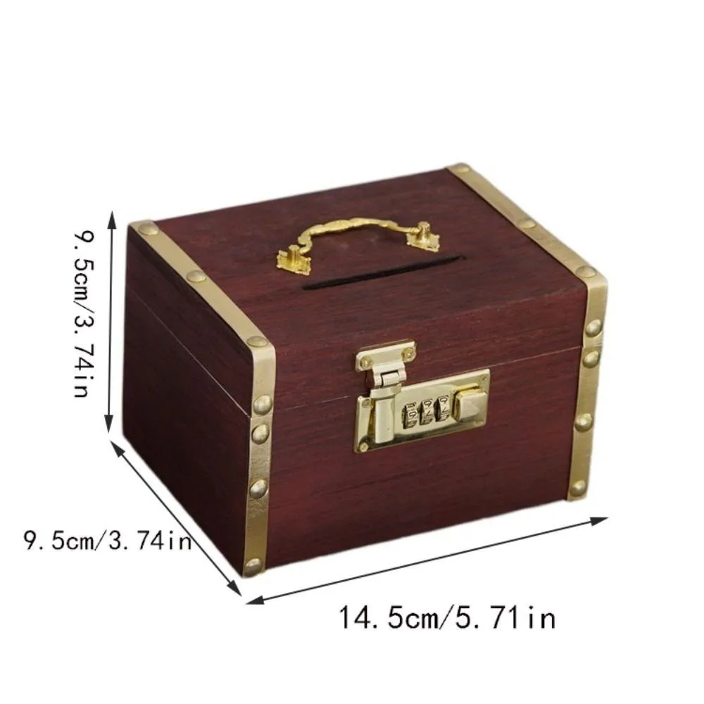 Vintage Style Treasure Storage Box Money Jar with Combination Lock Piggy Bank Organizer Safe Box Wooden Treasure Chest Box