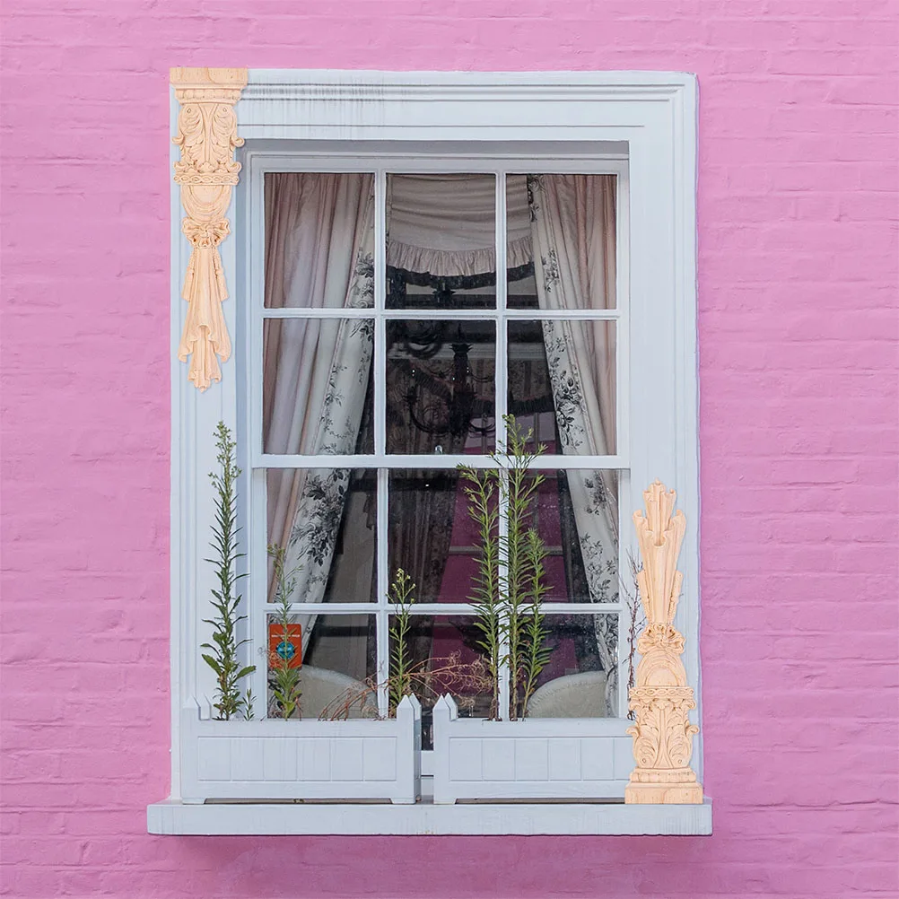 

2Pcs Wood Carved Appliques Classical Furniture Decor Cabinet Door Ornaments Fireplace Trim Home Decoration Wood Onlays