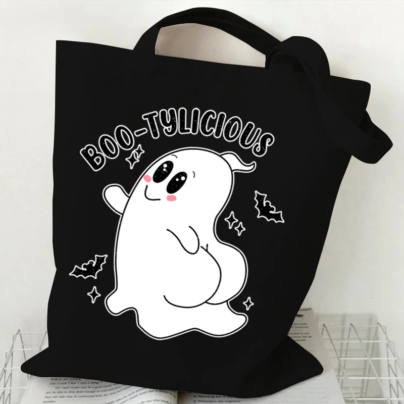 Borsa a tracolla Simpatico caffè Fantasmi Borsa tote in tela Donna Fantasma di Halloween Shopping Bag Borsa riutilizzabile femminile stile cartone