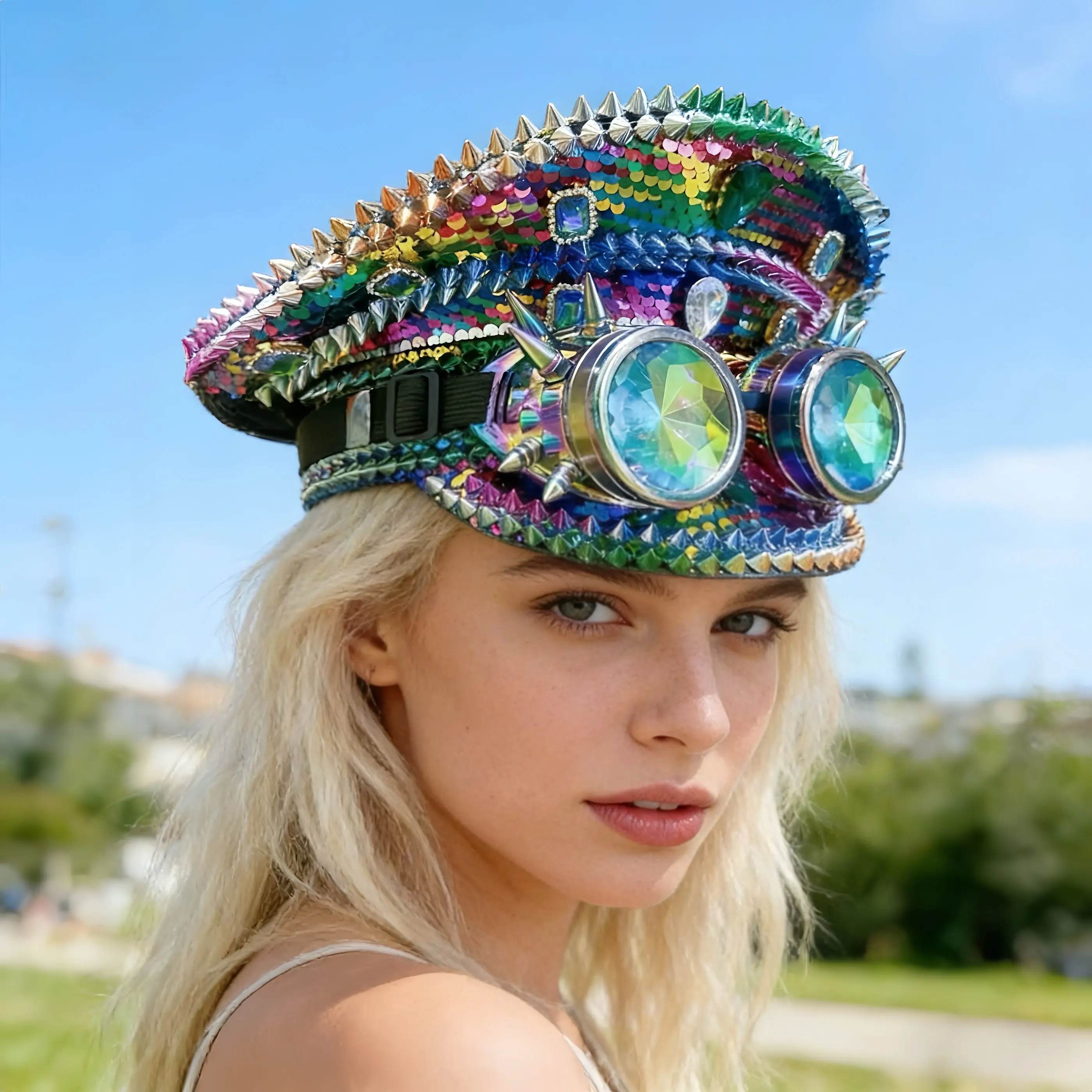 

Шляпа капитана в стиле стимпанк со стразами для Марди Гра, карнавала, рейв-фестивалей, аксессуары и праздничная шляпа для женщин и мужчин