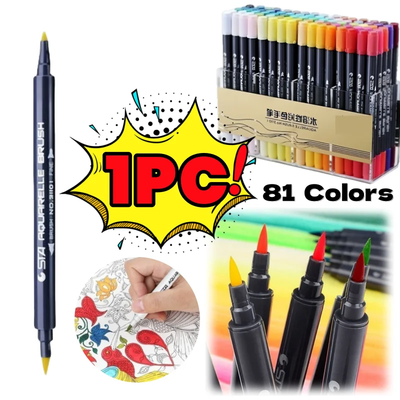 80 Colors 1Pc Dual Tip Brush Marker Pen 0.4 Fineliners Brush Highlighter Pen Suitable for Adults Children To Draw Watercolor Pen