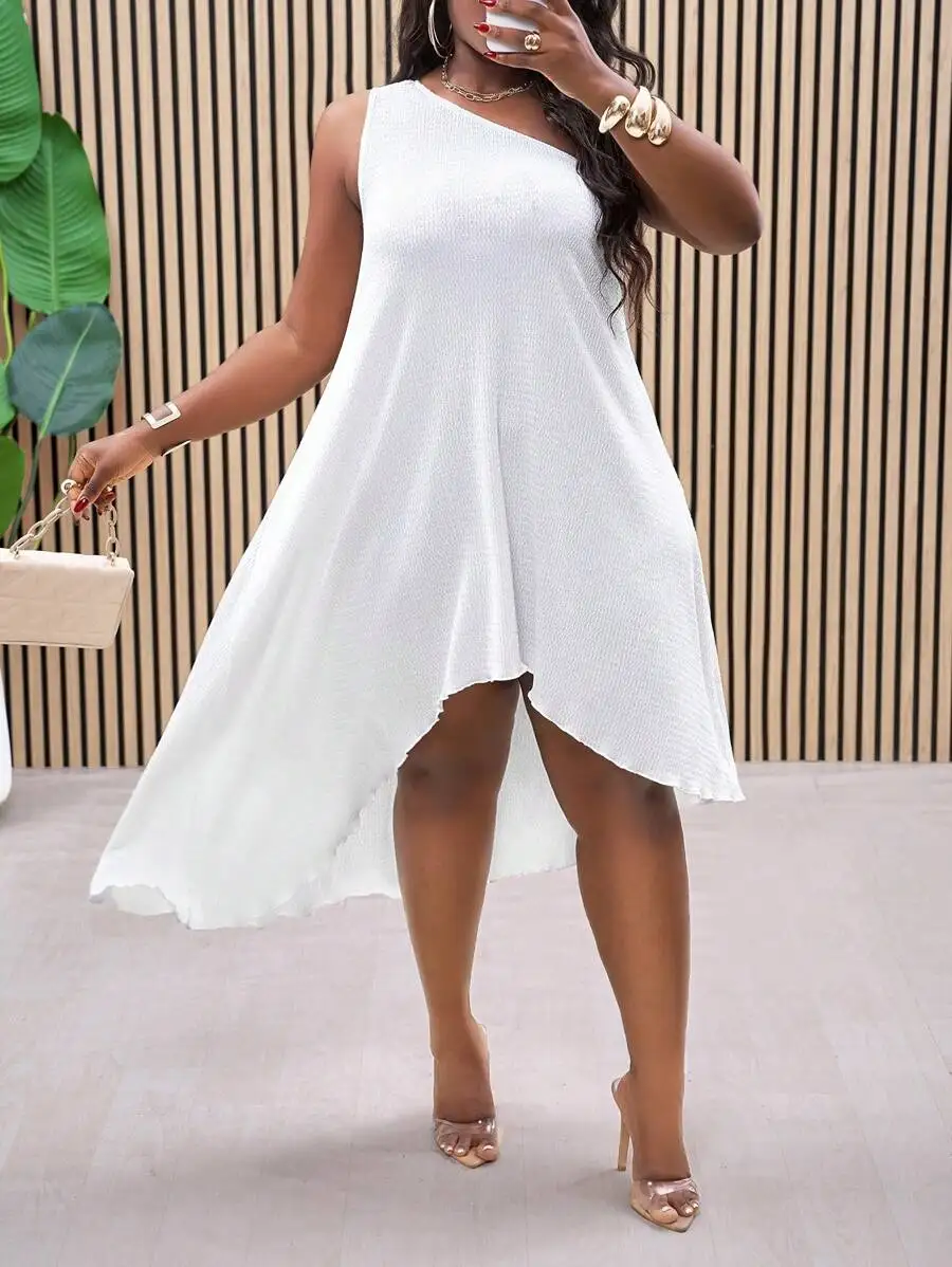 

Plus Size Casual Minimalist Solid Asymmetric Dress For Women