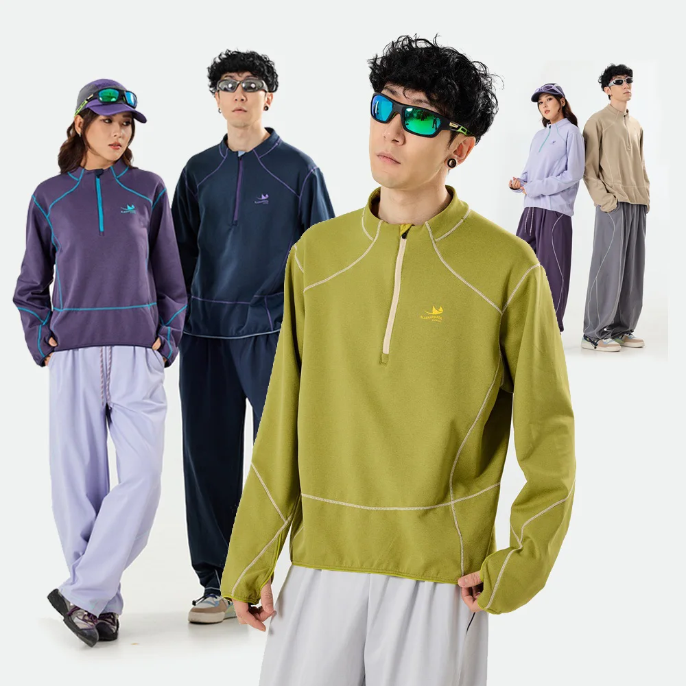 

Мужская и женская спортивная футболка свободного кроя с воротником-стойкой, быстросохнущая, с длинным рукавом, для велоспорта и бега, унисекс, топы