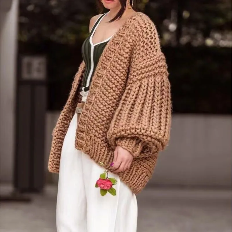 البوهيمي خمر محبوك يدويا الخفافيش فانوس كم سترة سترة 2026 الخريف والشتاء سترة سترة الإناث سترة معاطف