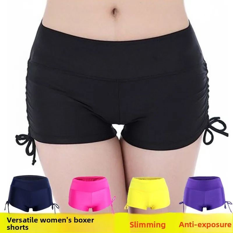 

High Waist Thermal Spring Swim orts Women's Base Color Universal plus Size Swimming Bot Belly Covering Slimming Anti-Light