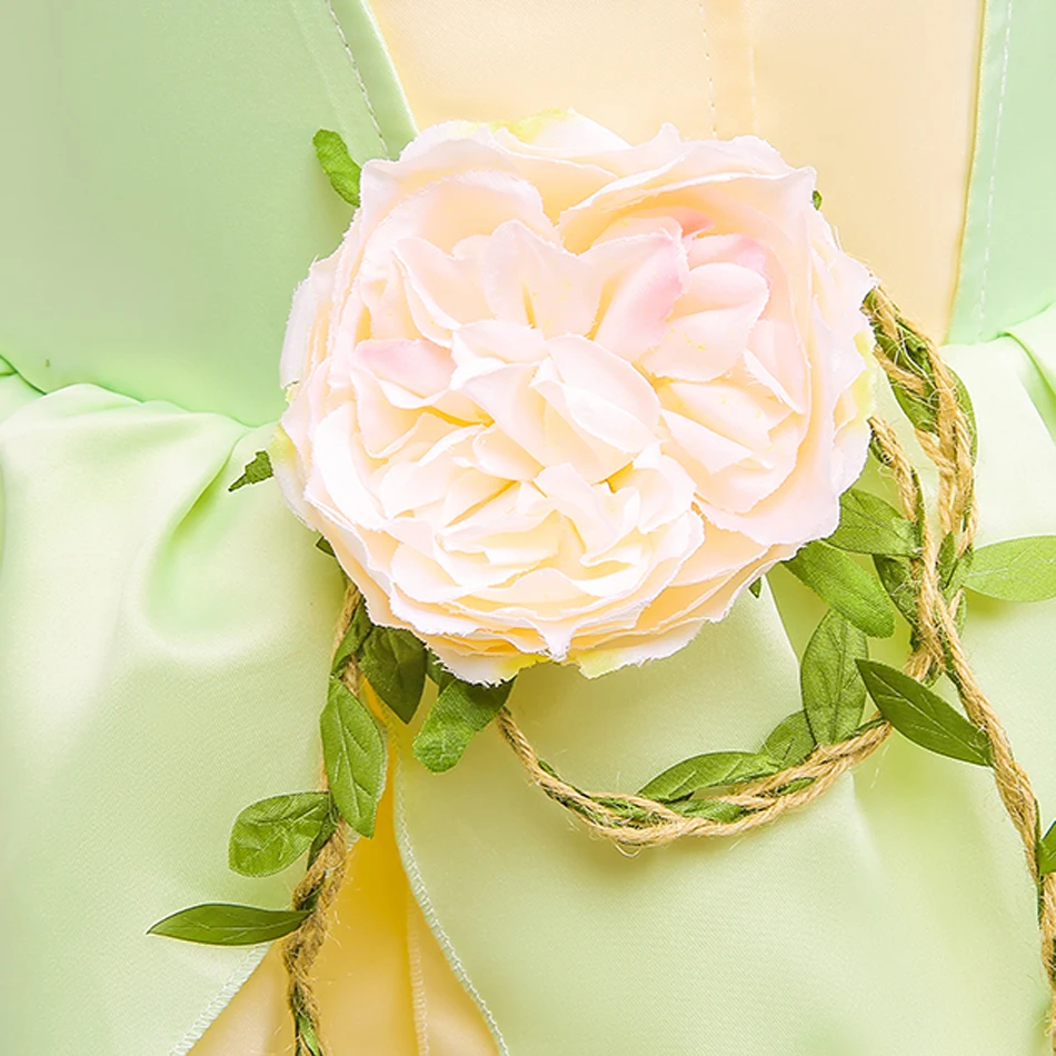 Tiana Princess Dress Frog Girls Cosplay  Party Infant Green Off Shoulder Ball Gown Tiana Halloween Elves Costume