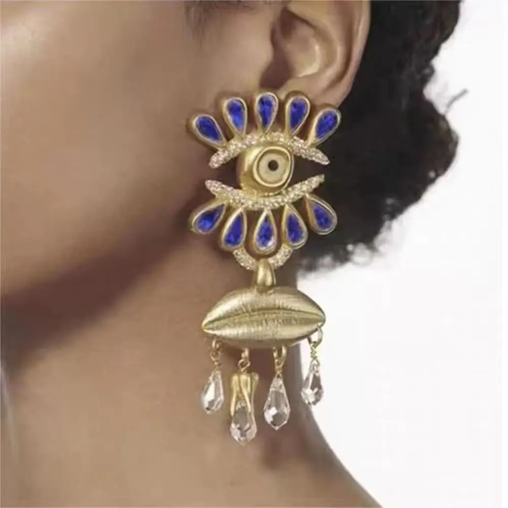 

Vintage Devil Eye Earrings Water Droplet Long Tassel Pearl Drop Earrings Ear Jewelry Accessories Exaggerate Earring Women