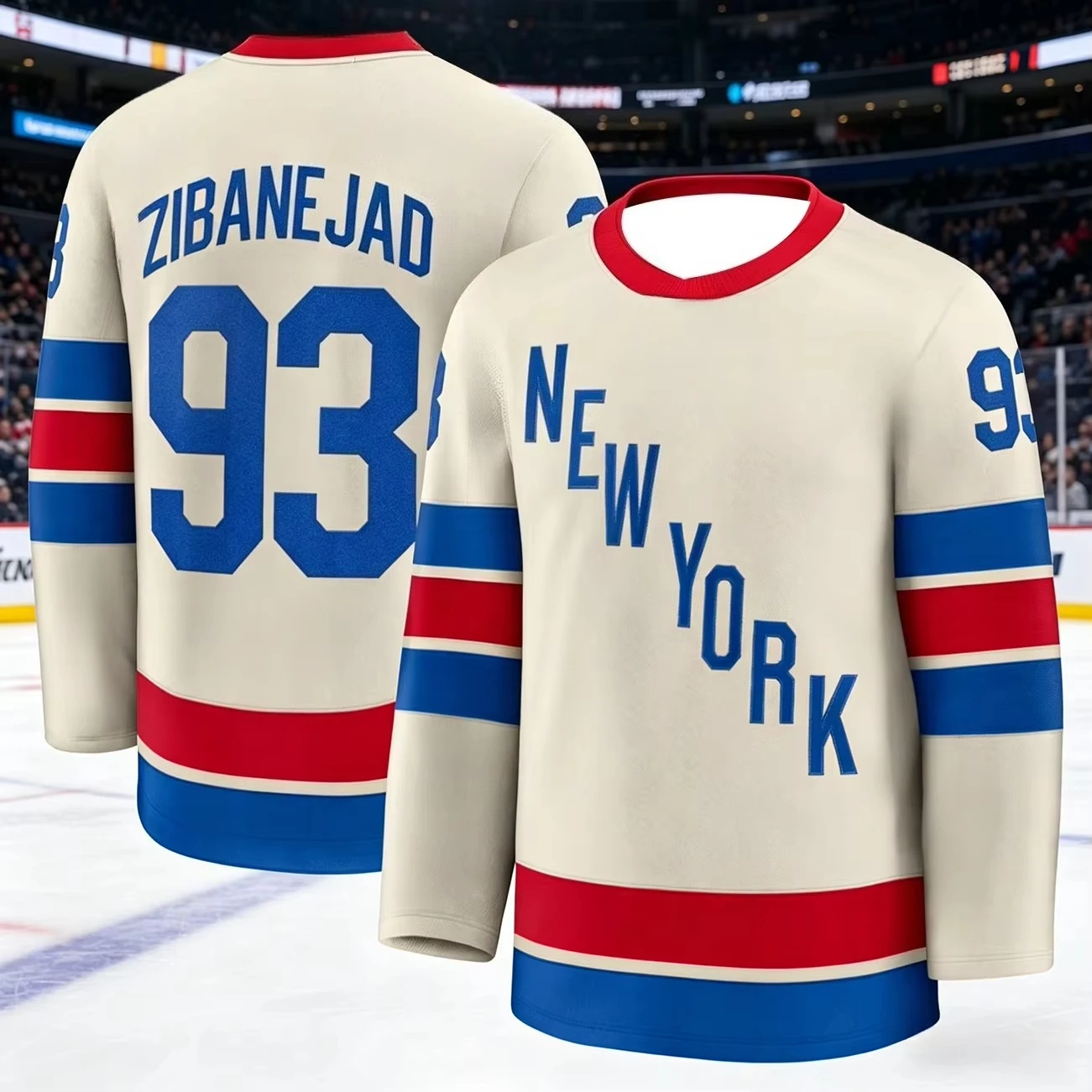 New 2026 Men's Ice Hockey Training Suit - Rangers Team Series 3D Printed Embroidery Moisture-Wicking White Long-Sleeved Top Kids