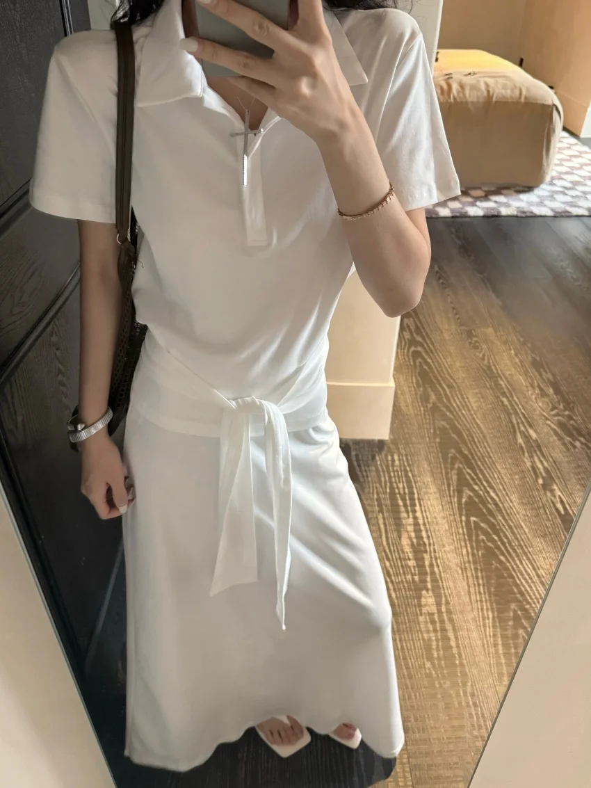 Alien Kitty Office Lady Women Suits Gentle Short Sleeve Chic Summer 2025 Slim New T-Shirts Casual A-Line Streetwear Skirts