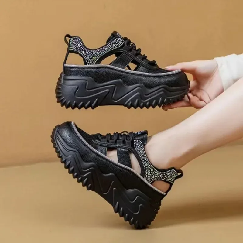 Sandali con plateau Fad per donna Outdoor Comode zeppe traspiranti Scarpe casual da donna Tendenza Sandali in pelle Pu De Mujer