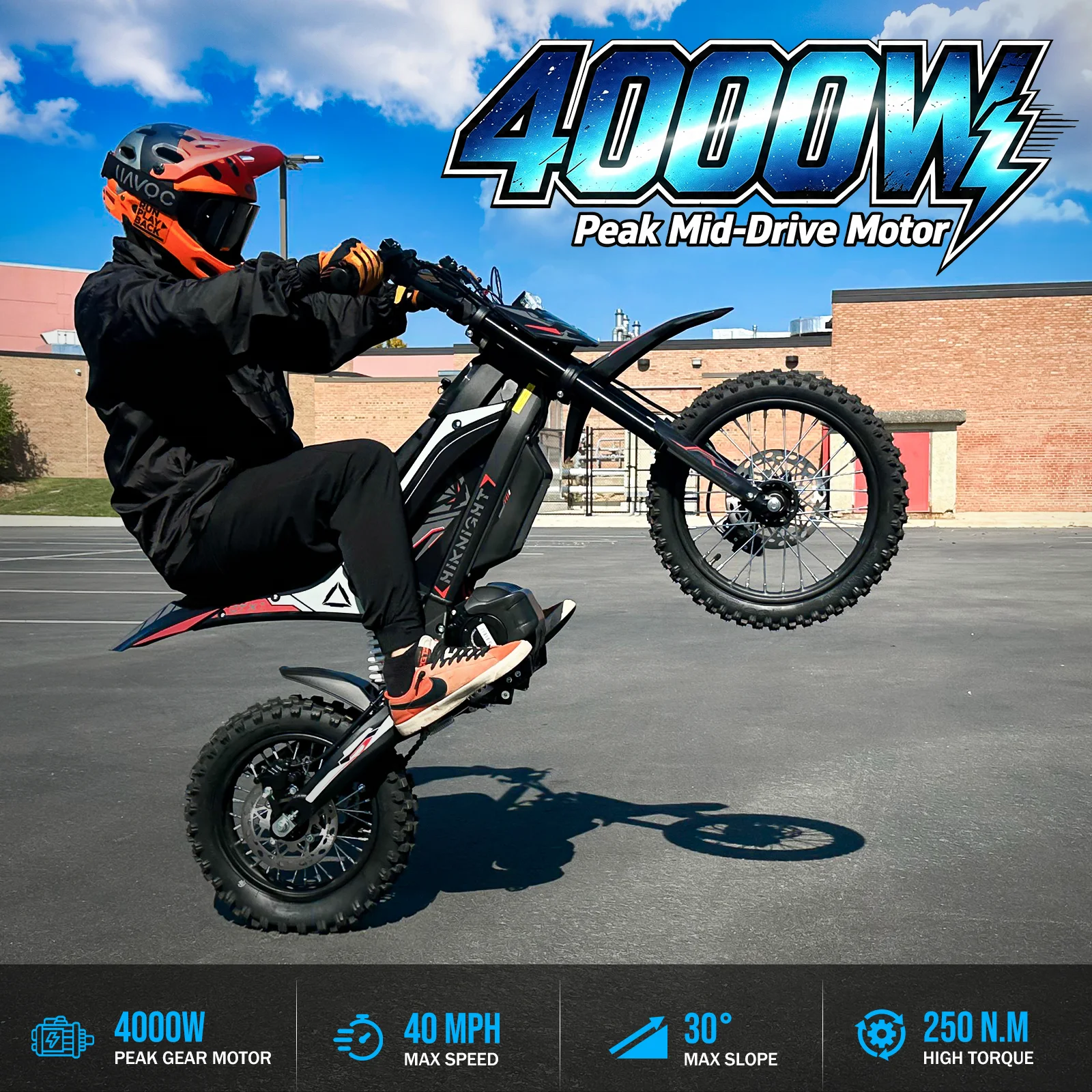 HiKNiGHT GTX1 Electric Off-Road Vehicle with a Peak Power of 4000W and a Range of 45 Miles, 40MPH, 48V, 21Ah Battery, Electric Bicycle, Thick Tire, Electric Motorcycle