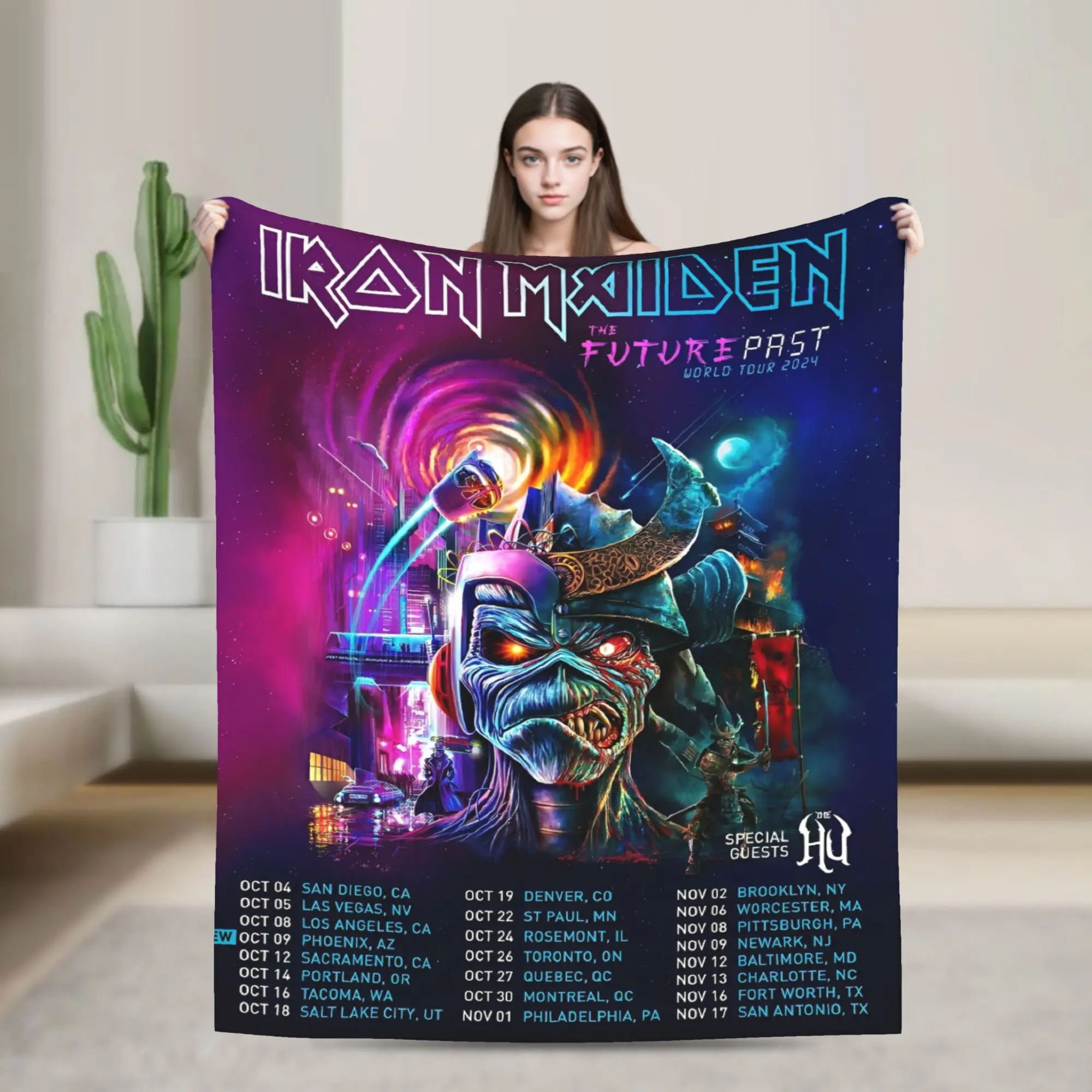 Warm Blanket Picnic I-Iron M-Maidens Band Concert Poster Throw Blanket  Flannel Bedspread For Couch Chair Pattern Sofa Bed Cover