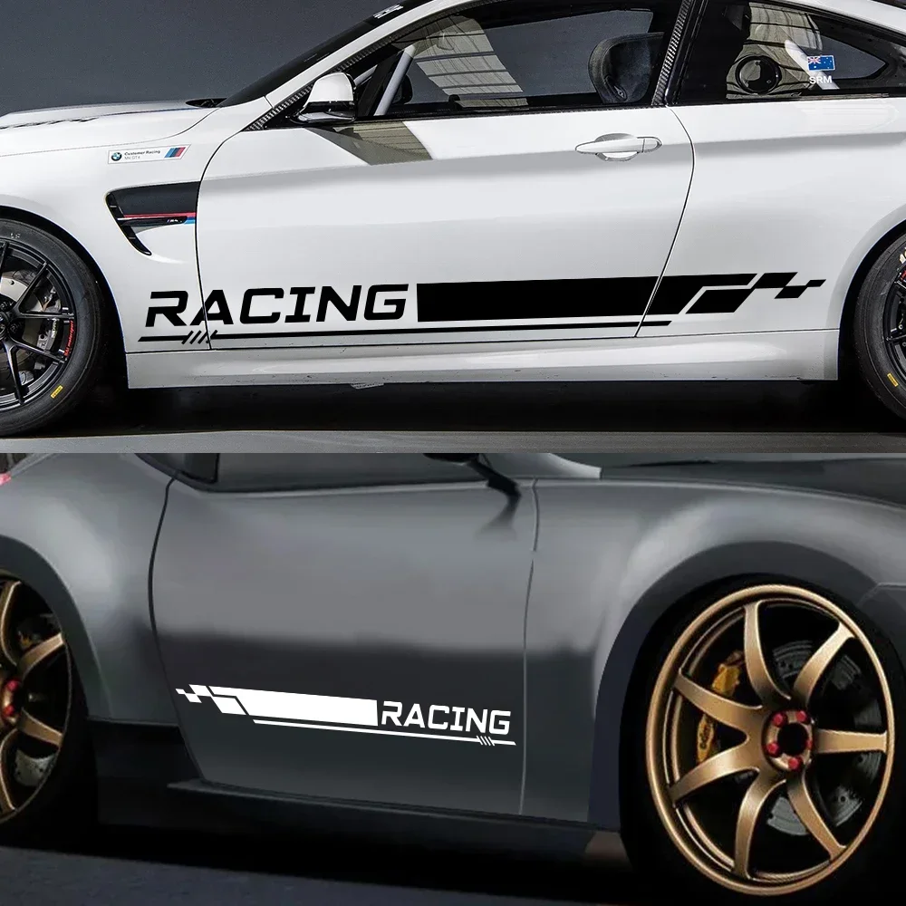 2Pcs Car Side Door Racing Graphic Sticker Self Adhesive Vinyl Decal Waterproof Auto Body Skirt Exterior Styling Decor Accessorie
