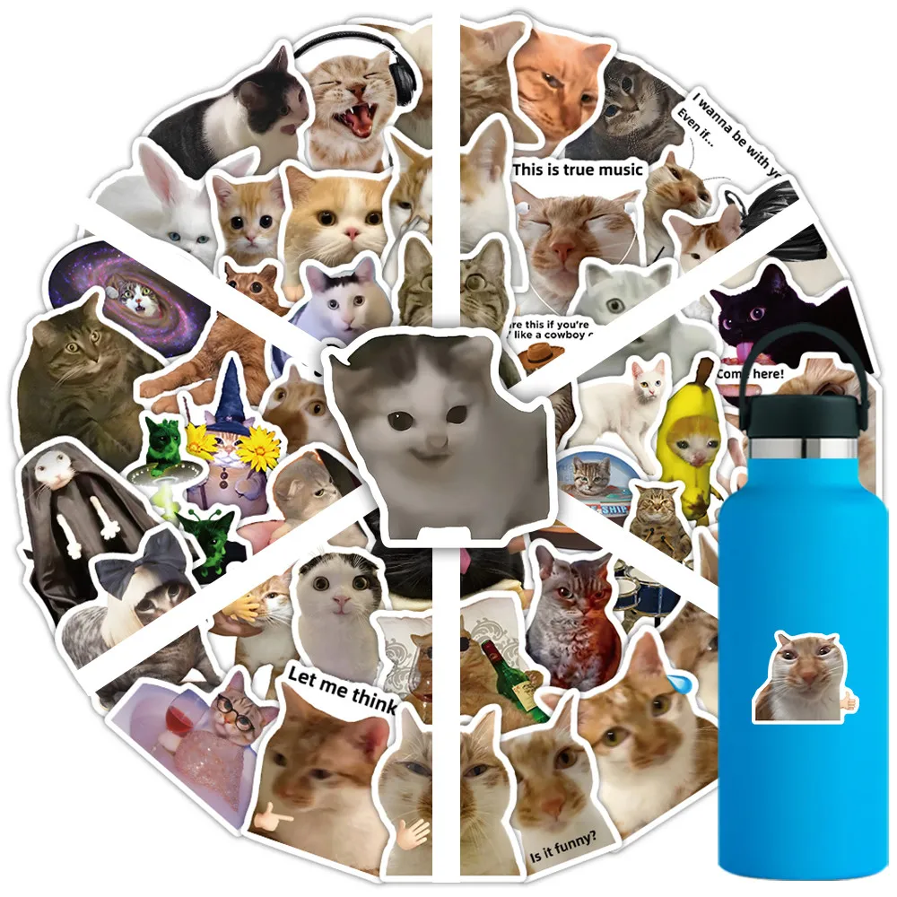 Coleção de adesivos de meme de gato Kawaii de 56 unidades |   Decalques impermeáveis revestidos UV para diário e dispositivo (Anime Worlds Store)