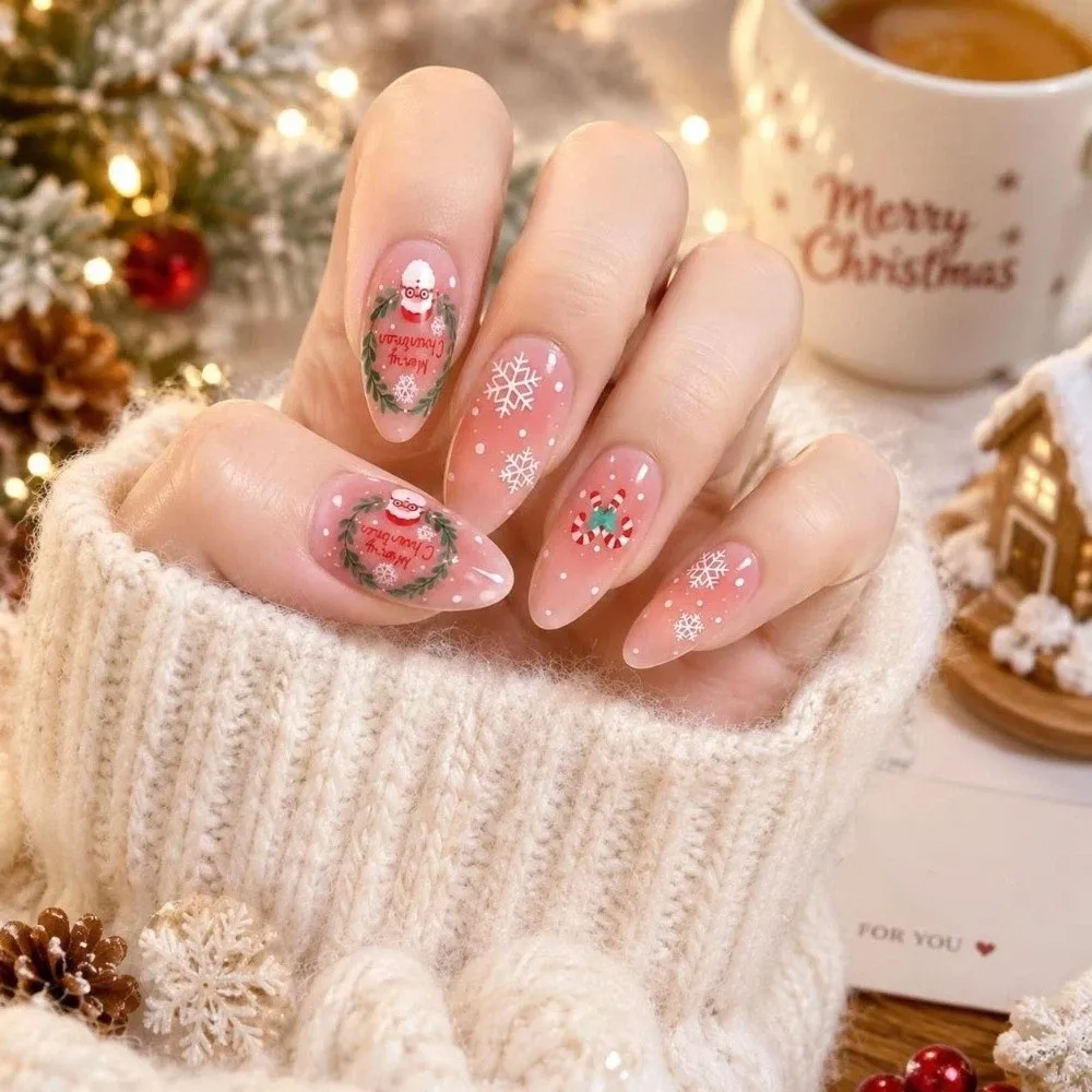 Nail Art Christmas Nail Sticker Oval Press-On DIY Nail Decoration Stickers Self Adhesive UV Semi-cured Manicure Stickers