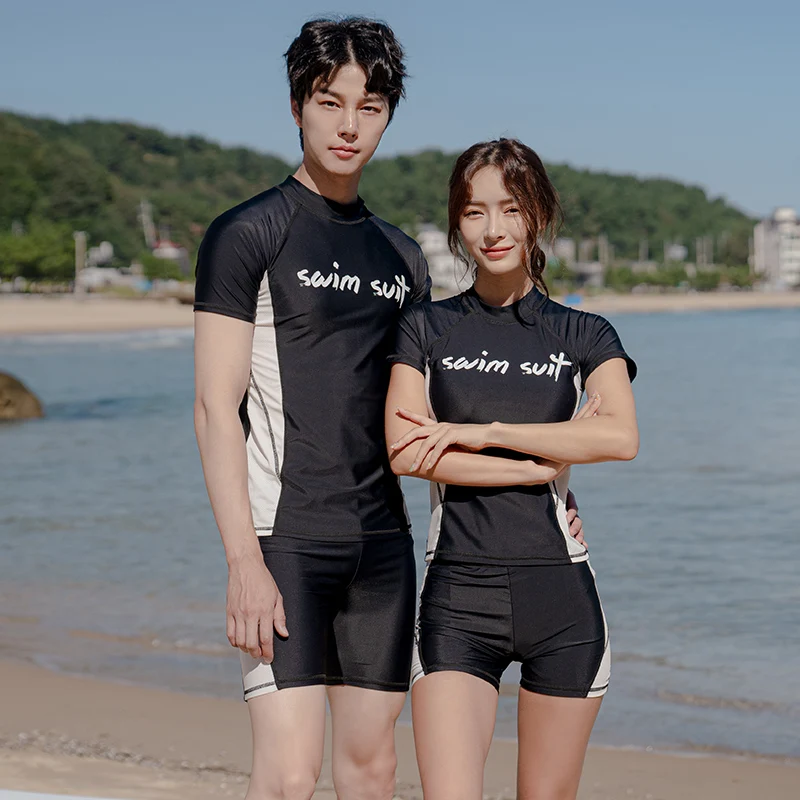 Wisuwore Couple Sports Surfing Diving Suit Men's 2023 Korean Ins Wind Sunscreen Conservative Short Sleeve Split Swimwear Women