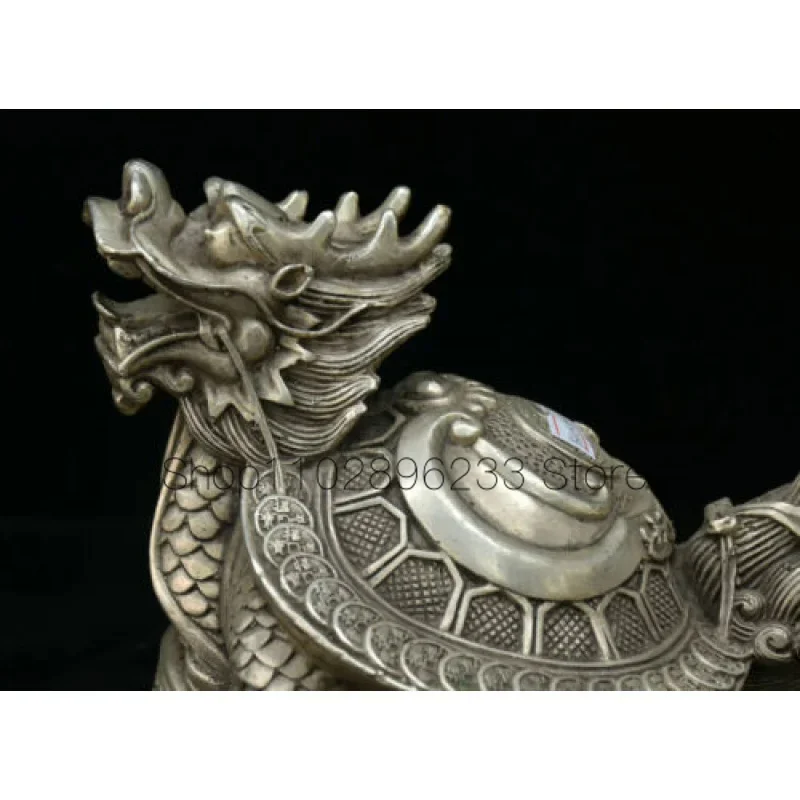 Collect Chinese Fengshui Silver Money Wealth lucky Dragon Turtle Tortoise Statue