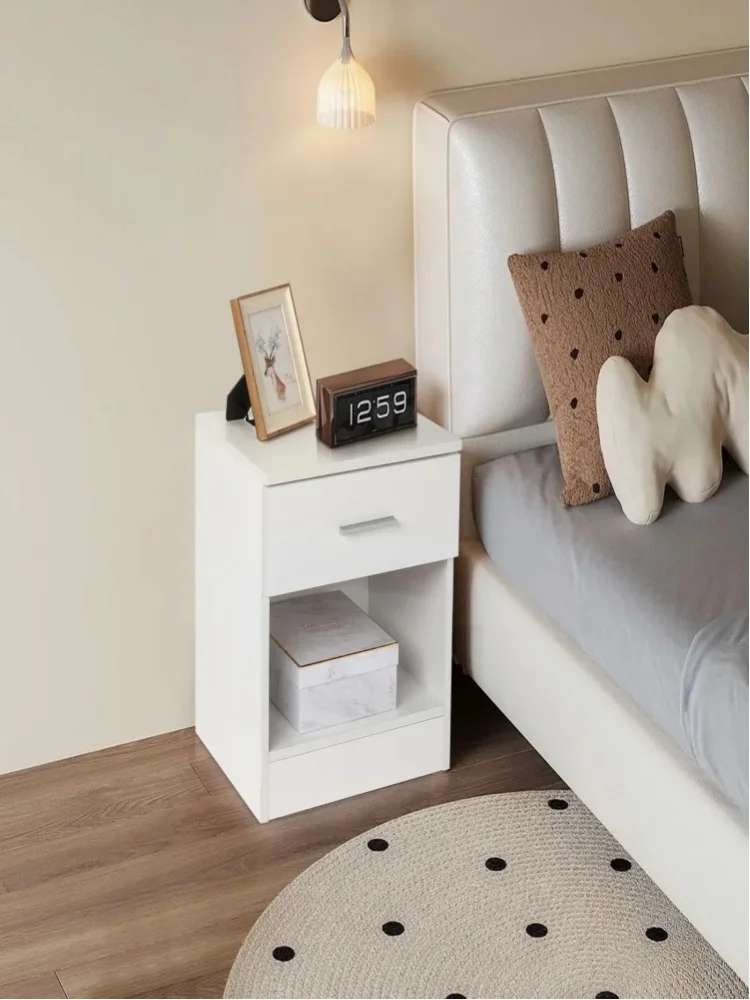 2-Tier Nightstand with Drawer & Open Shelf, 39x29x41cm White Particleboard Bedside Cabinet, 110lbs Load Capacity End Table for Bedroom, Living Room, H