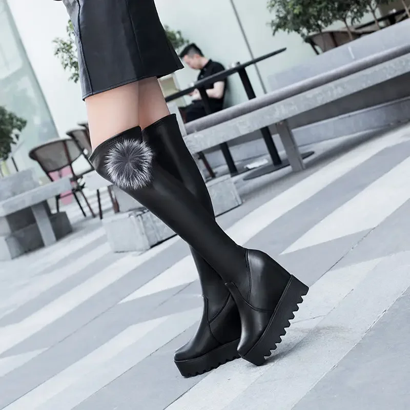 Platform Ladies Knee High Shaft Shoes Above Over The Thigh Women's Long Boots Elastic Y2k Work Spring 2024 Fashion Pu Trend New