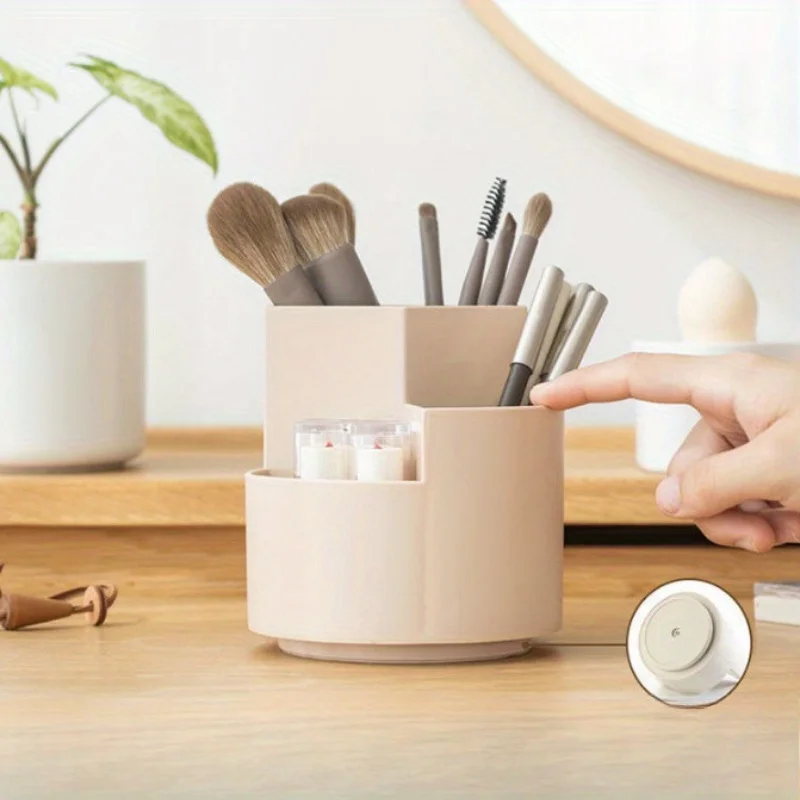 قطعة واحدة من حامل القلم الدوار، صندوق تخزين أقلام سطح المكتب للطلاب المكتبي، صندوق فرشاة للمكياج بثلاث فتحات لتخزين المكتب