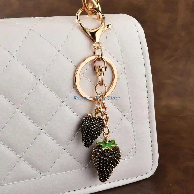 

U90E Fashionable Strawberry Pendant Keychain Charm Pendant Sturdy Metal Accessory for Purses and Bags Daily Decoration