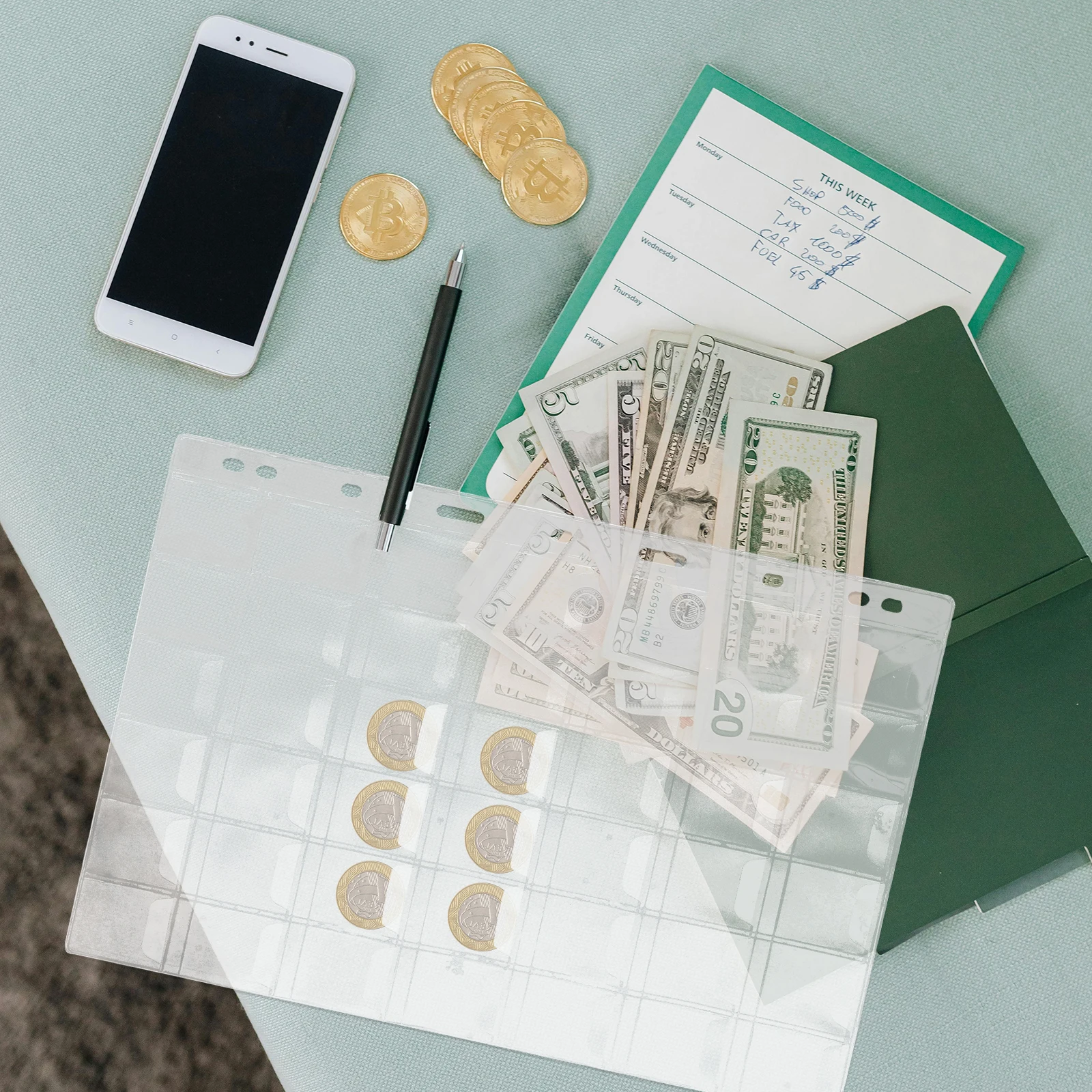 

10 Sheets Coin Collection Pages Clear PVC Pockets for Safe Coin Storage Organizer Binder Insert Collectors