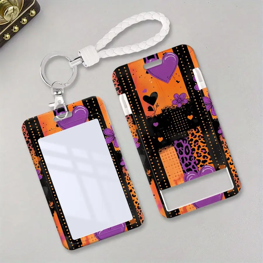 Cover Case 1Pc Card Holder Retractable Credit Card Holders Holders Child Bus with lanyard Bank ID Badge Floral Hearts Leopard