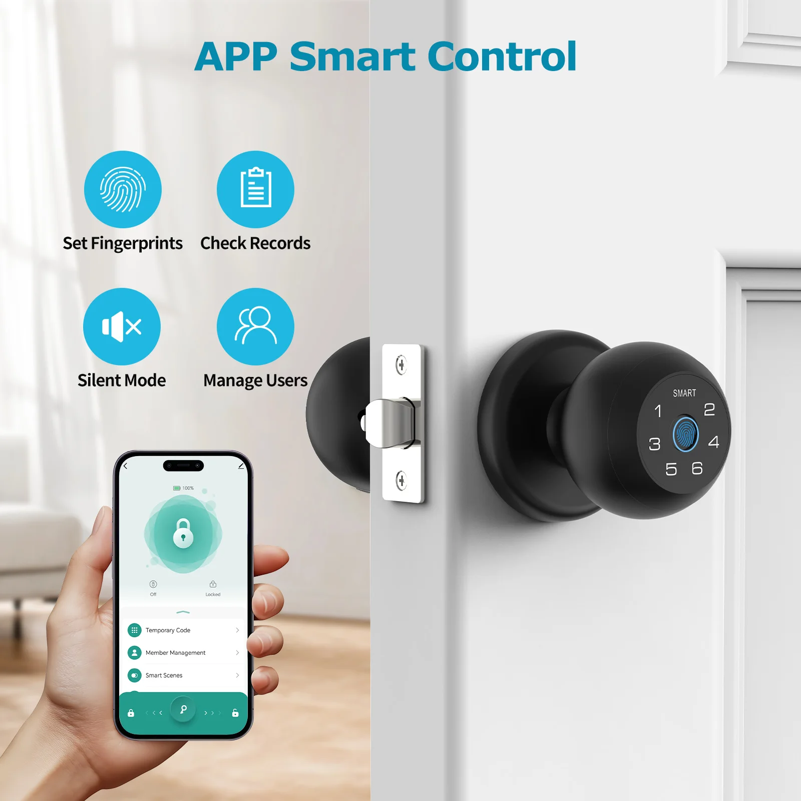 Viladepot 2PCS Ball-Shaped Smart Lock Fingerprint Door Lock App Control Passcode Unlock Electronic Touchscreen Keypad