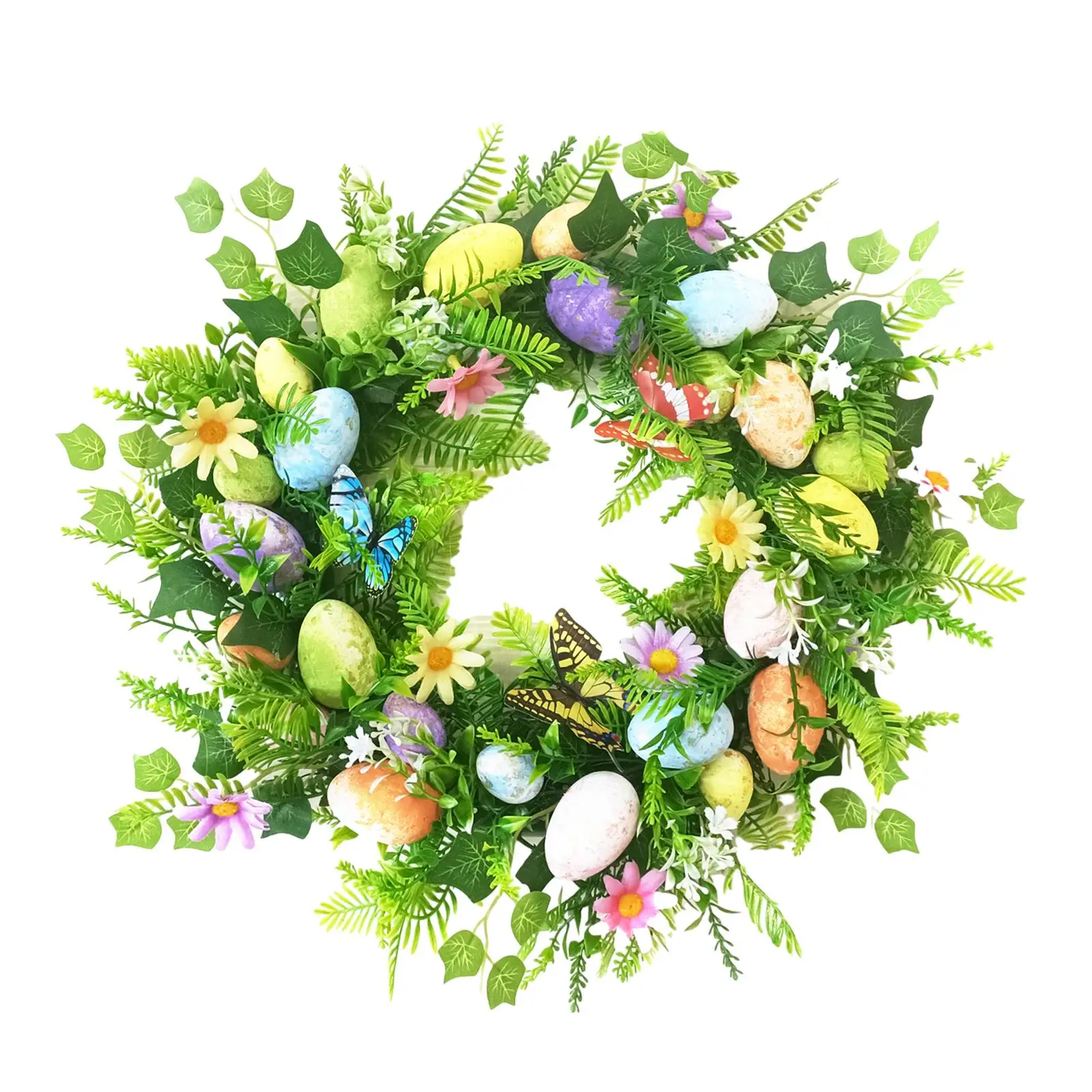 Easter Egg Wreath Artificial Flower Wreath 17.7'' Green Leaves Easter Wreath for Garden Celebration Porch Holiday Indoor Outdoor