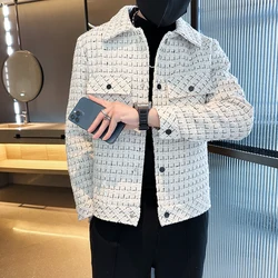 Plaid Pattern Jacket Coat Lapel Slim Casual Mens Coats Fashion Slim Fit Man Jackets Spring Male Jacket Jaqueta Motoqueiro 3XL-M