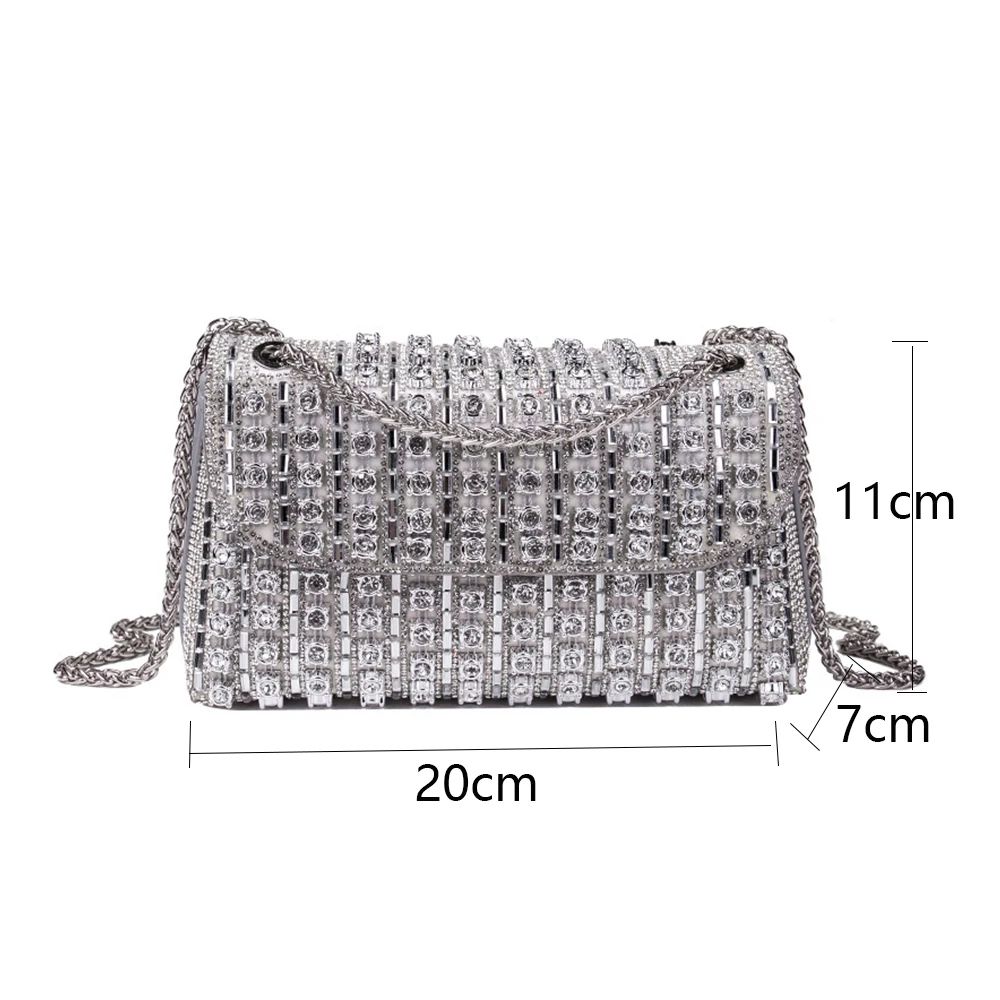 Rhinestone Dinner Bag 2023 New One Shoulder Chain Bag High Quality Diamond Embedding Small Square Clutch Women Envelope Purse