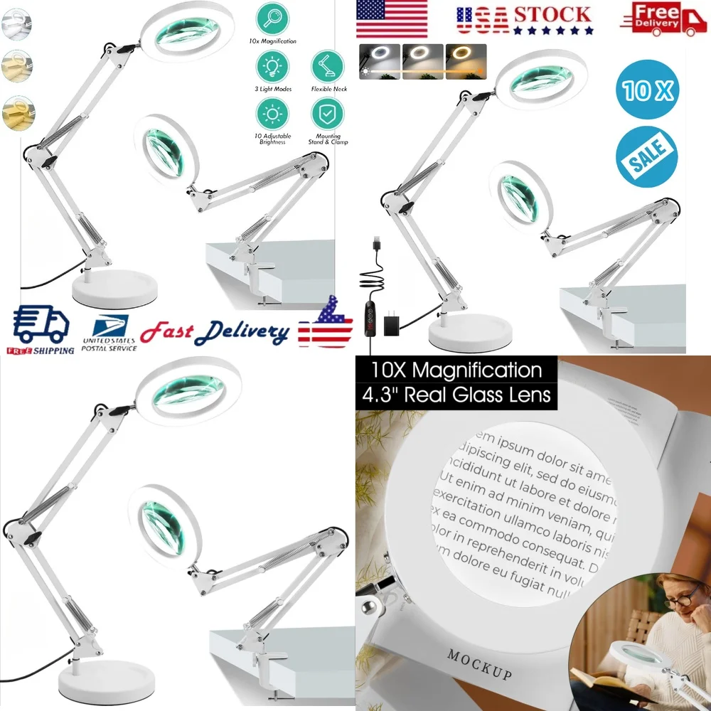 

Plug10x Magnifying Glass Lamp LED Desk Light with Base and Clip for Reading Writing Repairing Craft Inspectionin Desk Lamps