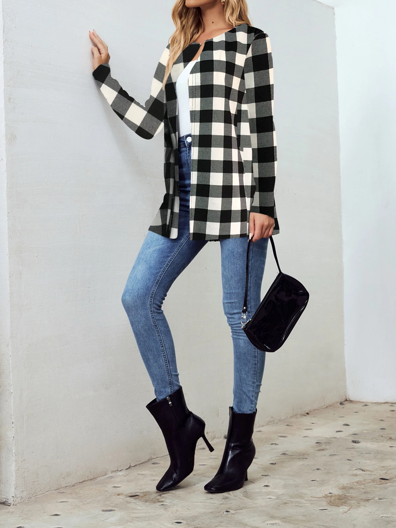 Fashion Women Plaid Printed Outerwear Ladies Basic Chic Outerwear Tops Casual Full Long Sleeve Jacket Coats