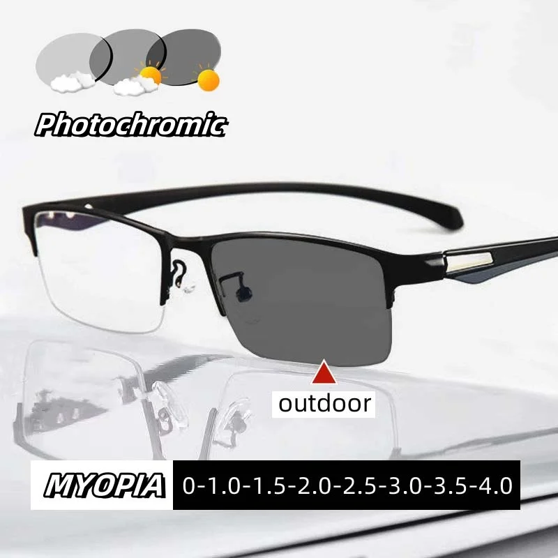 

Fashion Color Changing Photochromic Myopia Eyewear for Men Ultra Light Intelligent Near Sight Eyeglasses Eye Protection Glasses