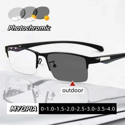 Fashion Color Changing Photochromic Myopia Eyewear for Men Ultra Light Intelligent Near Sight Eyeglasses Eye Protection Glasses