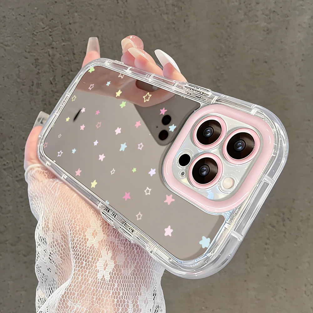 Einfache Stern-Polka-Dots Air-Cushion-Spiegel-Handyhülle für iPhone 17 15 14 16 Pro Max 13 12 11 Pro XR XS 7 8 Plus 17Air Girl Cover – Detail 15