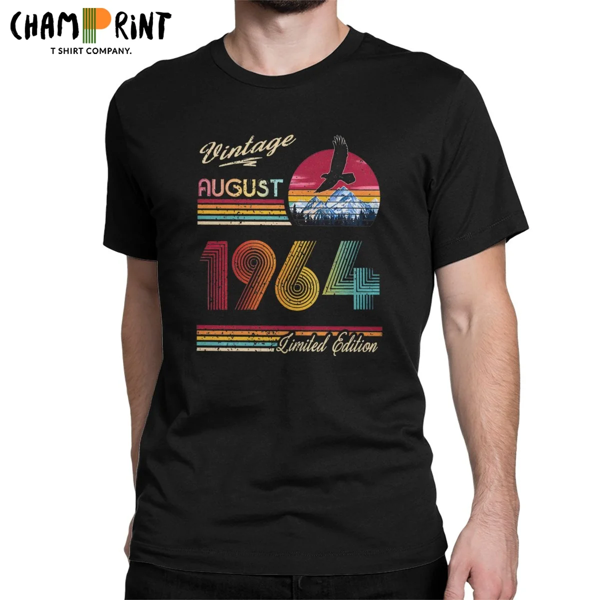 Vintage August 1964 Birthday T Shirt Men's Pure Cotton Vintage T-Shirt O Neck Tee Shirt Short Sleeve Tops Gift Idea