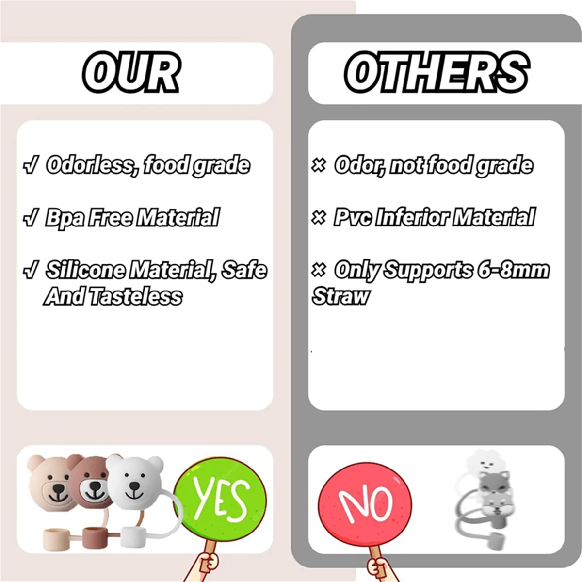 3 упаковки соломенных чехла для чашек Стэнли, защитная соломенная крышка с милым медведем, совместимая с силиконовой соломинкой Stanley 30 и 40 унций HY